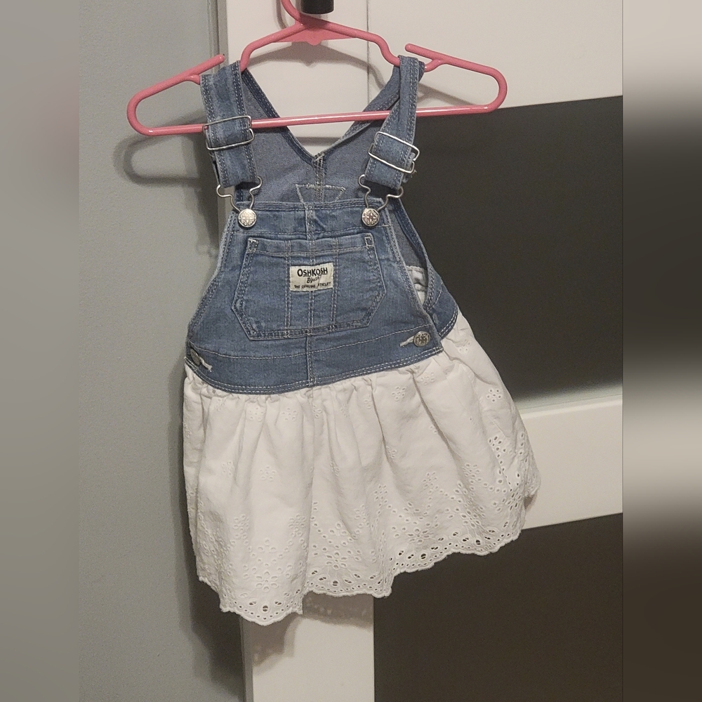 OshKosh B'gosh Denim and White Eyelet Overalls